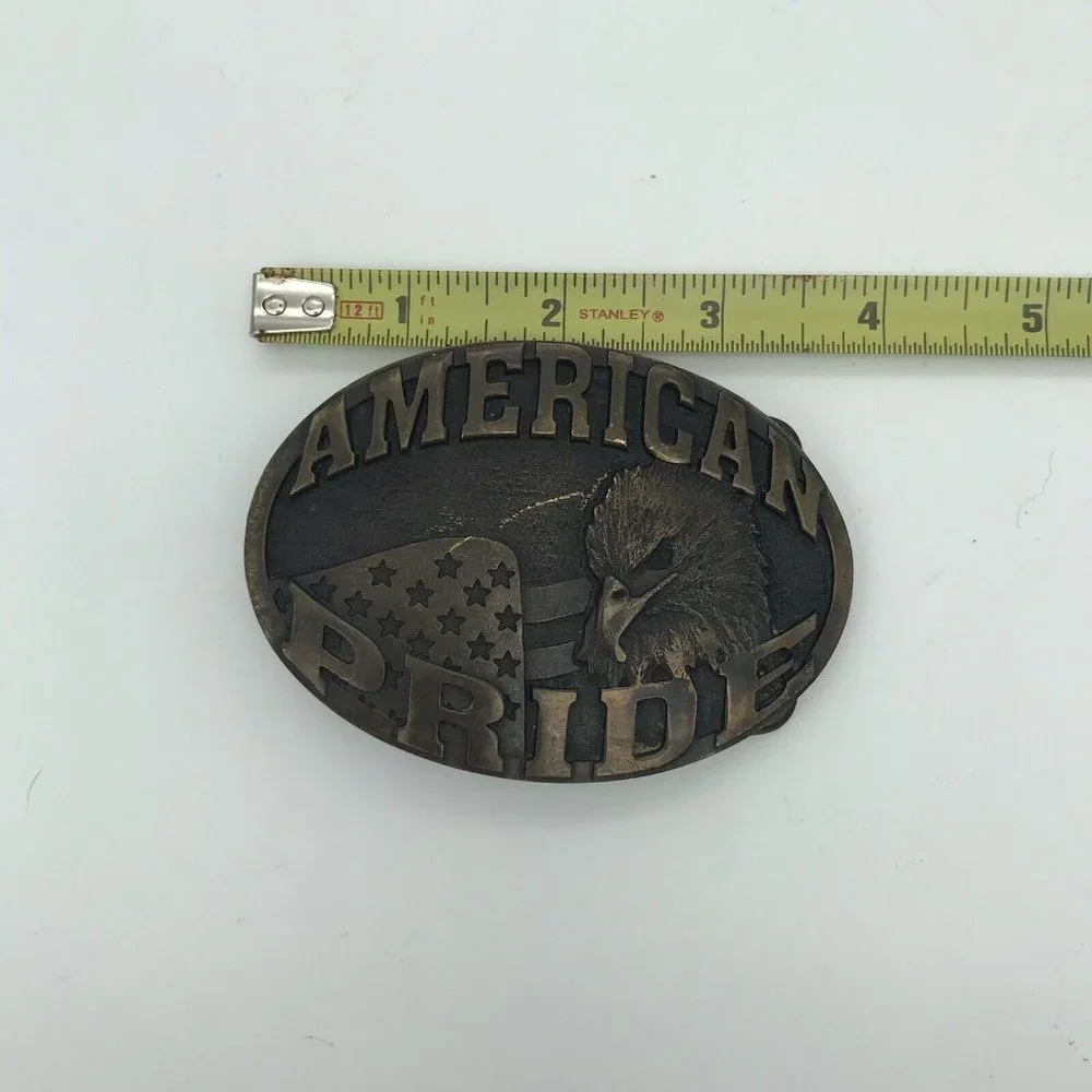 VTG Montana‎ Silversmiths Brass Belt Buckle American Pride Eagle Flag
